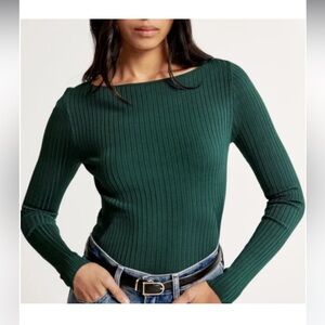 Abercrombie & Fitch Glossy Green Ribbed Slash Sweater